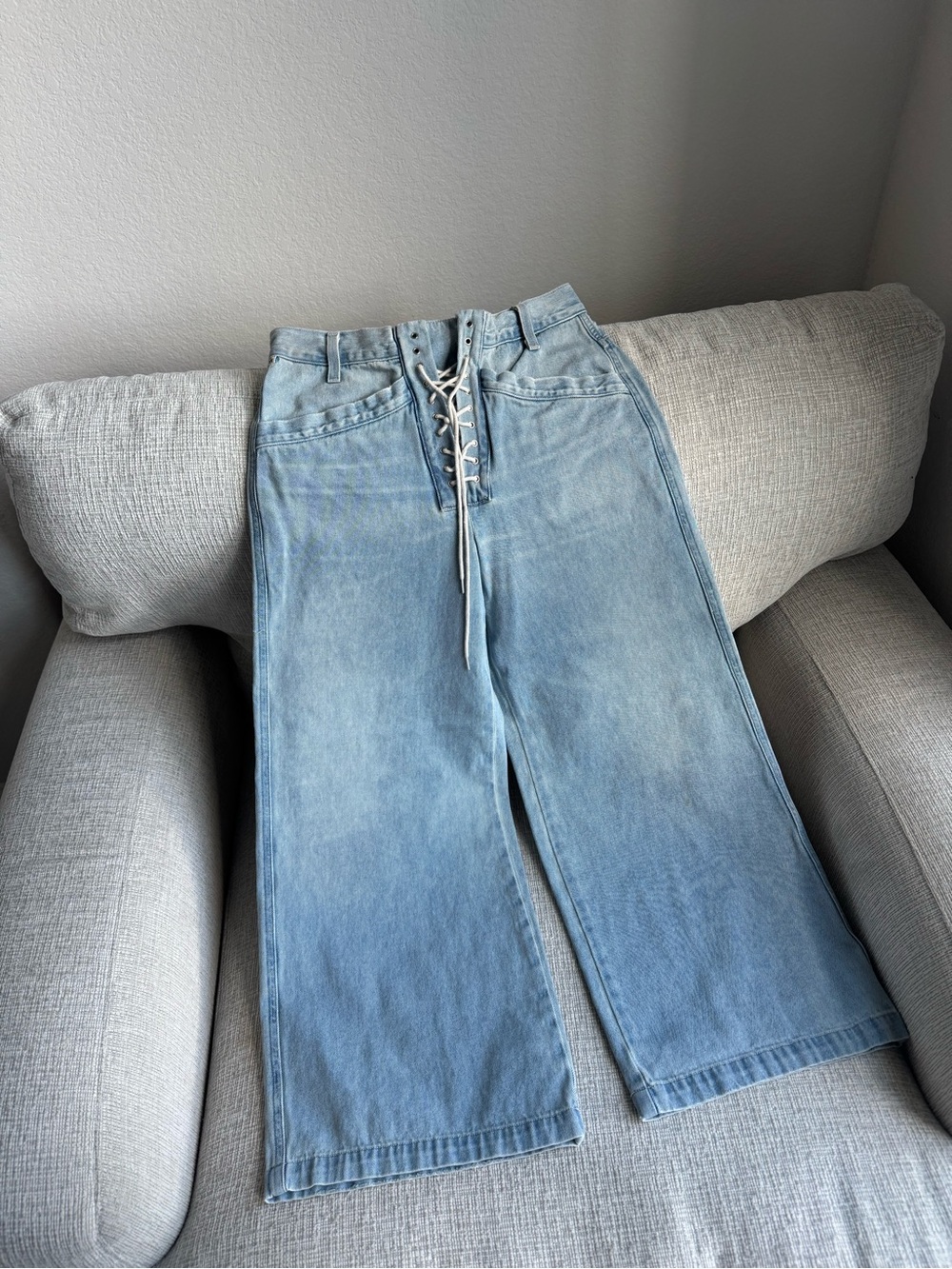 Citizens Of Humanity Light Blue Nadia Wide-Leg Lace-Up Jeans